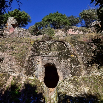 Anela, Sos Furrighesos necropolis. Tomb IX features a curved stele on its façade. (photoIvo Piras)