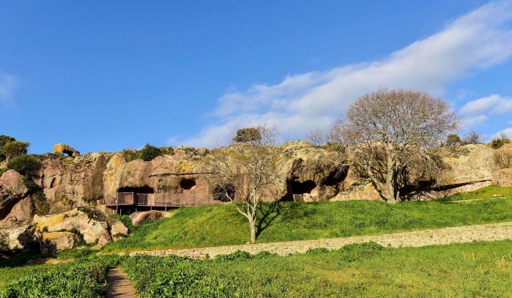 Veduta del fronte roccioso su cui insistono gli ipogei