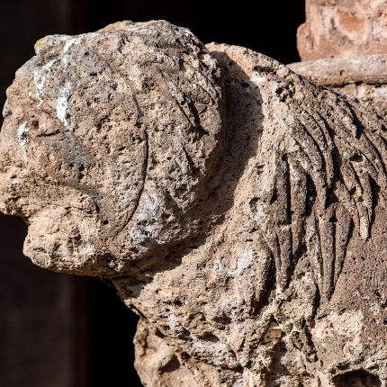 Detail of the stylophore lion in the atrium (photoIvo Piras)
