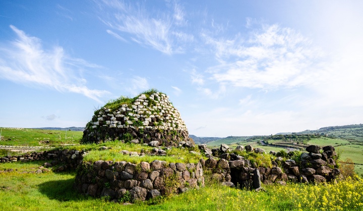Panoramic view of the nuraghe with its characteristic bicolor