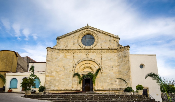 View of the façade made of warm limestone