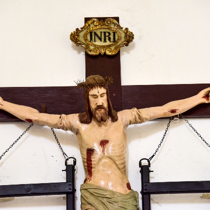 Particolare della statua di Cristo Crocifisso utilizzata durante i riti della Settimana Santa (foto Ivo Piras)